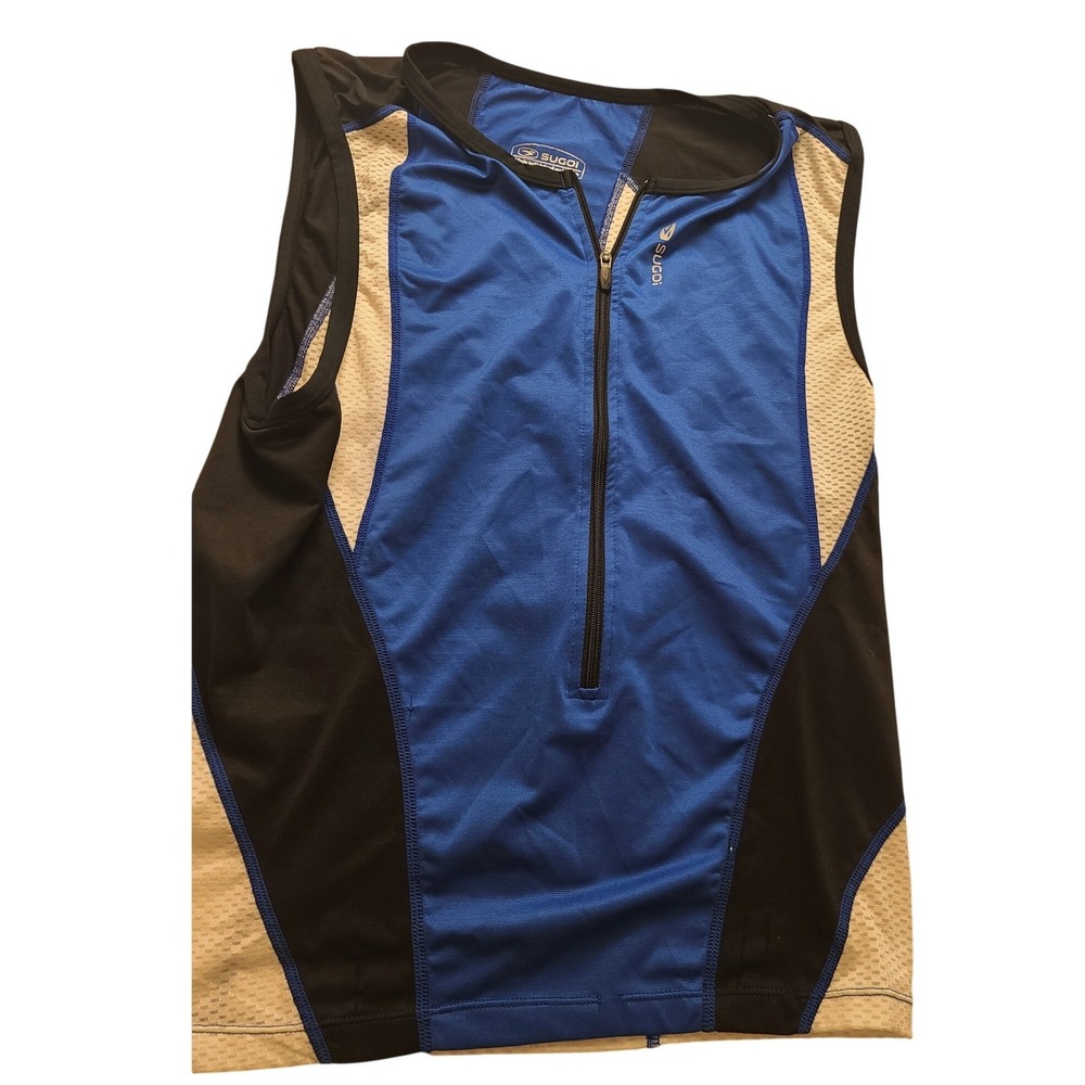 Sugoi Blue Black White Sleeveless Cycling Jersey Half Zip Rear Pocket Men's L